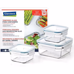 Glasslock - Lot de 3 Boîtes en Verre Trempé (2 x 440 ml + 1 x 1130 ml) - Hermétiques Résistantes Compatibles Four & Congélate ...