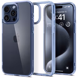 Spigen Ultra Hybrid, Housse, Apple, iPhone 15 Pro Max, 17 cm (6.7"), Bleu, Transparent