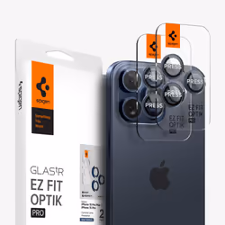 Spigen Optik Pro EZ Fit, Apple, iPhone 15 Pro Max, Bleu, Transparent, 2 pièce(s)