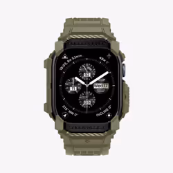 Spigen Rugged Armor Pro, Emplacement, Smartwatch, Kaki, Apple, Apple Watch 10 (46mm), Polyuréthane thermoplastique (TPU)