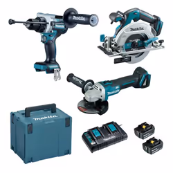 Ensemble de 3 machines 18 V Li-Ion MAKITA DLX3178PTJ 5 Ah (DHP486+DGA506+DHS680) DHP486 - Perceuse visseuse à percussion Ø 13 ...