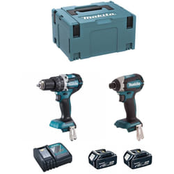 Pack Brushless Perceuse + Visseuse à chocs 18V MAKITA + 2 batteries Li-Ion 5Ah + chargeur + coffret Makpac - DLX2180TJ