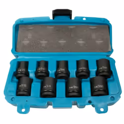 Lot de 9 douilles Makita pour clé à chocs - P-46953 Cet ensemble de douilles à chocs Makita comprend 9 douilles les plus util ...