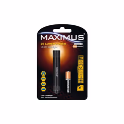 Lampe torche Maximus 20 lumens, finition aluminium, portée du faisceau 15m, indice de protection IPX4, 1 pile Alcaline Durace ...