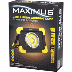 MAXIMUS Lampe de travail LED 50W 3500lm Power bank Intensité lumineuse 100%-25% stroboscopique rouge Indicateur de charge LED ...