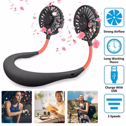 Ventilateur Serre-Nuque USB Rechargeable - BK - Petit Ventilateur Cou Portable - Noir - 45 dB - Vent à trois v