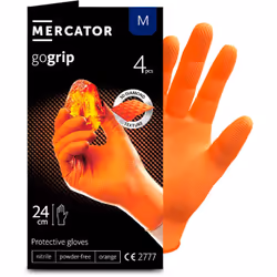 Gants nitrile ORANGE taille M à structure en diamant Pochette 4 gants MERCATOR Gants de protection nitrile spécialisés avec p ...