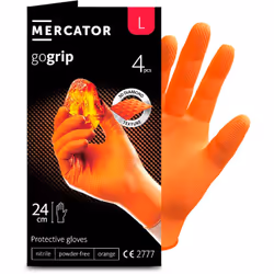Gants nitrile ORANGE taille L à structure en diamant Pochette 4 gants MERCATOR Gants de protection nitrile spécialisés avec p ...