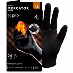 Gants nitrile NOIR taille XL à structure en diamant Pochette 4 gants MERCATOR Gants de protection nitrile spécialisés avec pa ...