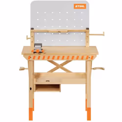 description Pratique tôt ! Et comment cela ferait-il plus de plaisir que ce banc d'enfants de STIHL ? L'établi est en bois et ...