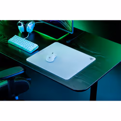 Razer Atlas, Blanc, Monochromatique, Verre trempé, Caoutchouc, Base antidérapante, Tapis de souris de jeu