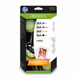 HP 364 4-pack Black/Cyan/Magenta/Yellow Original Ink Cartridges, Rendement standard, Encre à pigments, Encre à colorant, 250  ...
