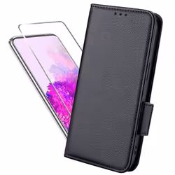 Verre trempé + Pour Samsung Galaxy S20 4G-5G 6.2 Noir Litchi Stripe Housse Etui PU Cuir Housse Téléphone Portefeuille HJLZW
