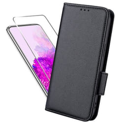 Verre trempé + Pour Samsung Galaxy S20 4G-5G 6.2 Noir Litchi Stripe Housse Etui PU Cuir Housse Téléphone Portefeuille HJLZW