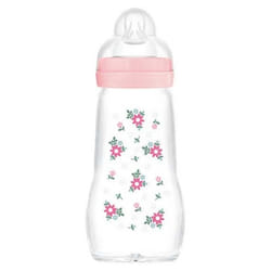 MAM Biberon Verre Premium 260 ml 2 Mois et + Débit 2 Moyen - Couleur : Rose