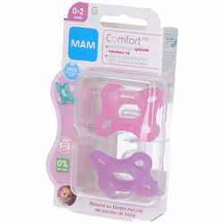 MAM Comfort Sucette Physiologique +0m Rose Lot de 2 + Boîte de Conservation