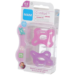 MAM Comfort Sucette Physiologique +0m Rose Lot de 2 + Boîte de Conservation