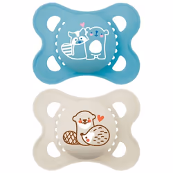 Sucettes-MAM Sucette Original Nature - 2-6 Mois - Silicone X2 (Modèle : Raton Laveur et Castor)