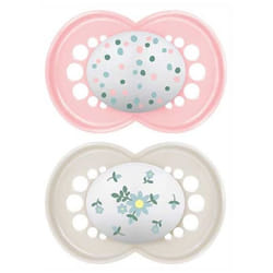 MAM 2 Sucettes Original Classique 6 Mois et + - Modèle : Rose Pois et Beige Fleurs