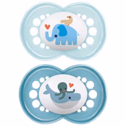 Sucettes-MAM Sucette Original Classique - 6+ Mois - Silicone - X2 (Modèle : Éléphant et Baleine)