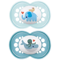Sucettes-MAM Sucette Original Classique - 6+ Mois - Silicone - X2 (Modèle : Éléphant et Baleine)