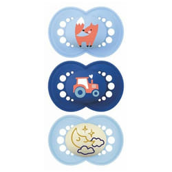 MAM 2 Sucettes Original Nature + 1 Sucette Original Nuit 18 Mois et + - Modèle : Bleu Clair et Foncé