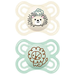 Sucettes-MAM Sucette Perfect - 2-6 Mois - Silicone - X2 (Modèle : Hérisson et Lion)