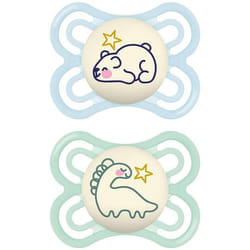 Sucettes-MAM Sucette Perfect Nuit - 2-6 Mois - Silicone - X2 (Modèle : Ours et Dinosaure)