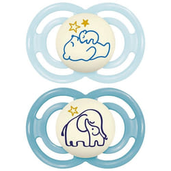 Sucettes-MAM Sucette Perfect Nuit - 6+ Mois - Silicone - X2 (Modèle : Ours et Éléphants)