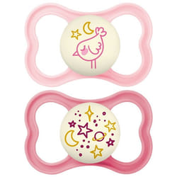 Sucettes-MAM Sucette Suprême Nuit - 6+ Mois - Silicone - X2 (Couleur : Rose)