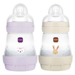 MAM 2 Biberons Easy Start 160 ml 0 Mois et + Débit 1 Lent - Couleur : Lilas/Sable