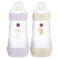 MAM 2 Biberons Easy Start 260 ml 2 Mois et + Débit 2 - Couleur : Lilas/Sable