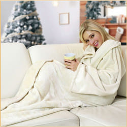 Walser - Couverture câline en polaire avec manches beige crème 150x180cm