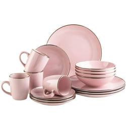 Service de table - MASER - Metallic Rim - 16 pièces - Grès - Rose