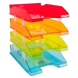 Exacompta - Lot de 4 corbeilles à courrier Linicolor - transparentes assorties