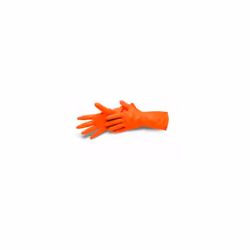 Gant de ménage en latex orange, avec intérieur floqué pour faciliter sa mise en place, et un meilleur confort. Pour travaux m ...