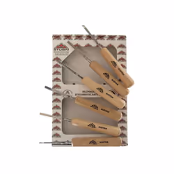 Stubai: Jeu de 6 mini ciseaux de sculpture Modèle: 5801 03, 5802 07, 5805 05, 5811 03, 5828 05, 5841 03 Manche en bois 100mm