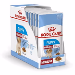Royal Canin Chiot Chunks Moyenne љ Salsa est une nourriture huseuse pour les chiots de taille moyenne de 11 љ 25 kg d'Љge adu ...