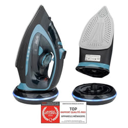 Fer vapeur sans fil 2200-2400W réservoir deau 450 ml Céramique Fer à repasser Noir-bleu