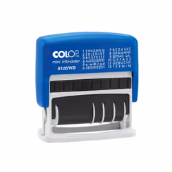 Colop S 120/WD, Auto-encreur, Tampon texte/date, 4 x 42 mm, Bleu, Blanc, Plastique, Noir