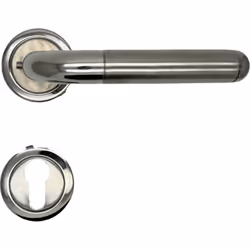 Poignée de porte en inox poli et brossé Vendues par paire Longueur de la poignée : 135mm Rosace ronde : 52mm Fixation : vis e ...