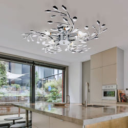 Globo - Design Blossoms Plafonnier Feuilles Luminaire Éclairage Chrome Salon-Chambre-Salle-à-Manger