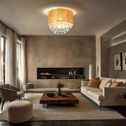 Plafonnier Cristal Salon Salle à Manger Éclairage Tissu Luminaire Feuille D'or Design Globo 15187D3