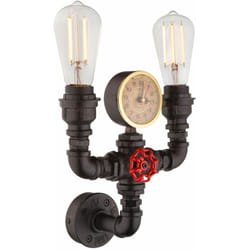 Globo - Spot mural lumière conduite d'eau horloge à quartz lampe rétro éclairage 2 flammes 43000W2