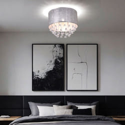 Globo - Plafonnier éclairage lampe tissu feuille d'argent cristal rideau 15188D3