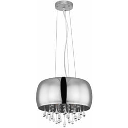 Globo - Lampe à suspension, lampe de salon, plafonnier, lampe de salle à manger, verre métal chromé, cristaux couleur fumée, 5 ampoules E14, DxH