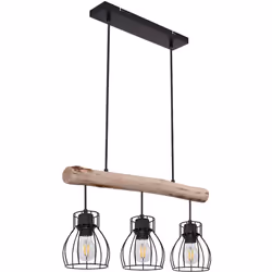 Description générale Cette lampe suspendue MINA en métal noir et bois allie élégance et fonctionnalité. Avec trois douilles E ...