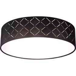 Description Ce plafonnier rond VARIOS (Ø 38cm) impressionne par son beau design. L'abat-jour en textile noir avec des perfora ...