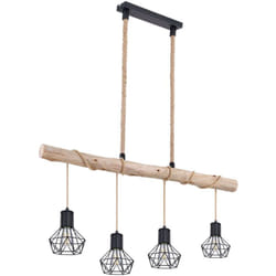 Vintage plafonnier pendule poutre bois salle à manger treillis suspension noir Globo 54017-4HH