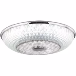 Description Ce ventilateur de plafond rond de la série Rosario en métal et plastique chromé ne ressemble pas à un ventilateur ...